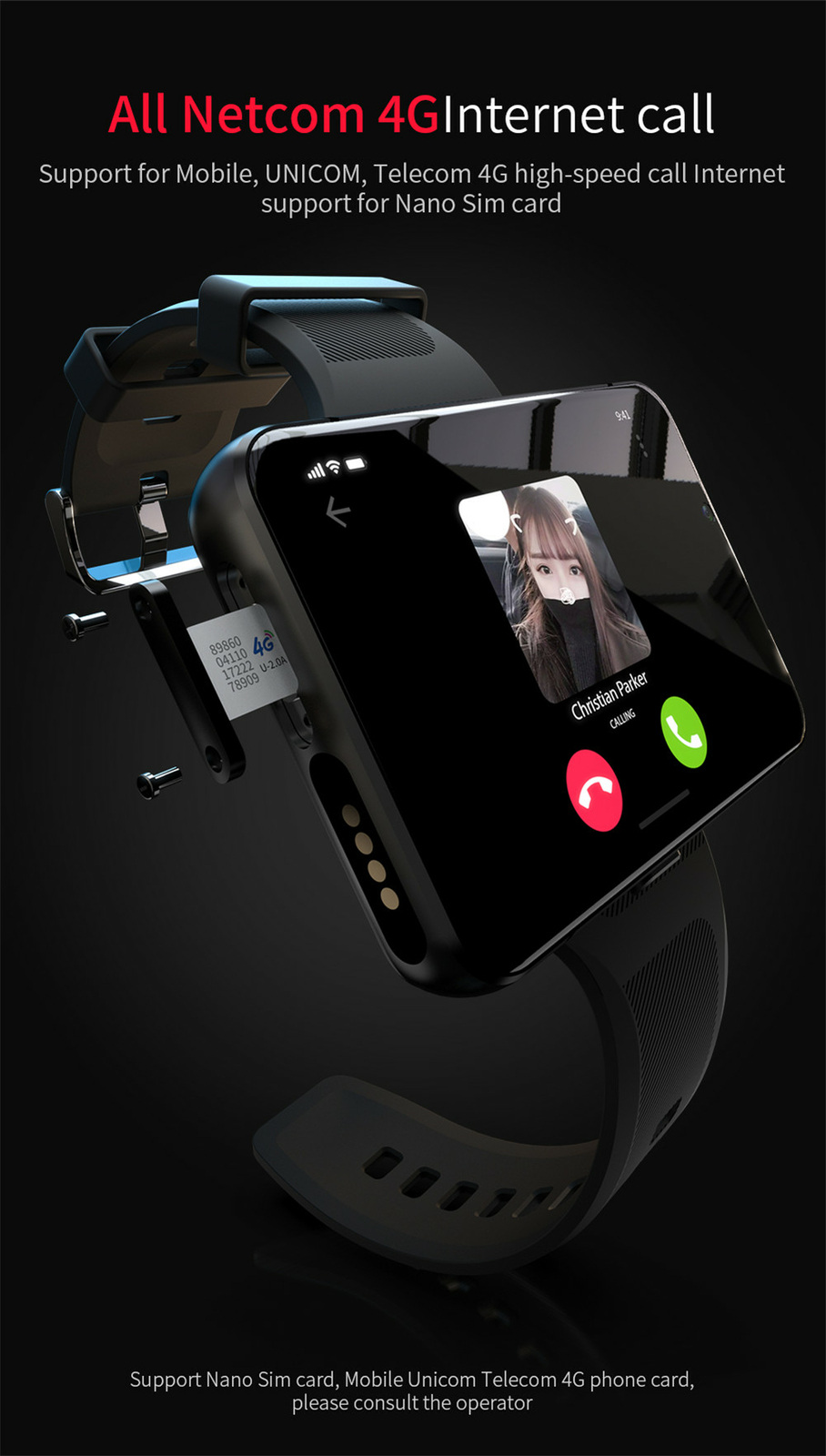 Touch Screen Smart Watch Android 4G WiFi Dual Camera Fitness Tracker 4GB+64GB