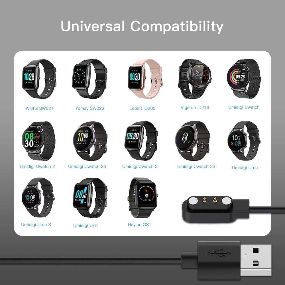 2-Pack 3.3FT Magnetic USB Charging Cable for Willful Letsfit Smart Watches