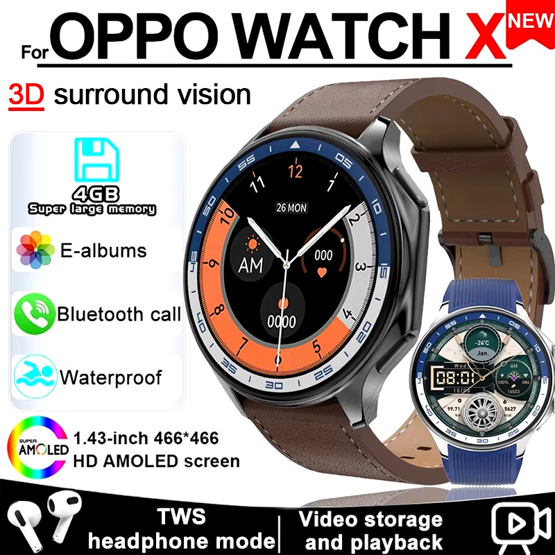 For OPPO Watch X Smart Watch 2024 New 4G Memory Music Video Bluetooth Call Water