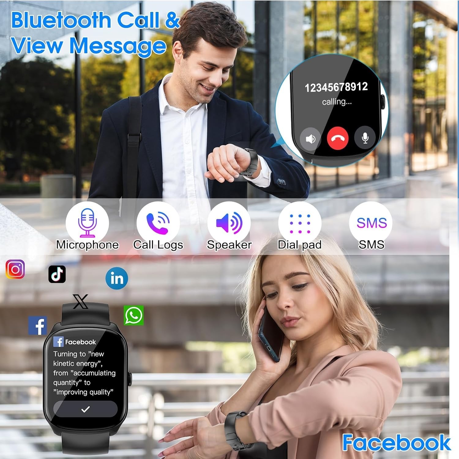 Smart Watch Fitness Tracker Dial Calls Speaker 1.95″ HD Curved Screen Heart Rate