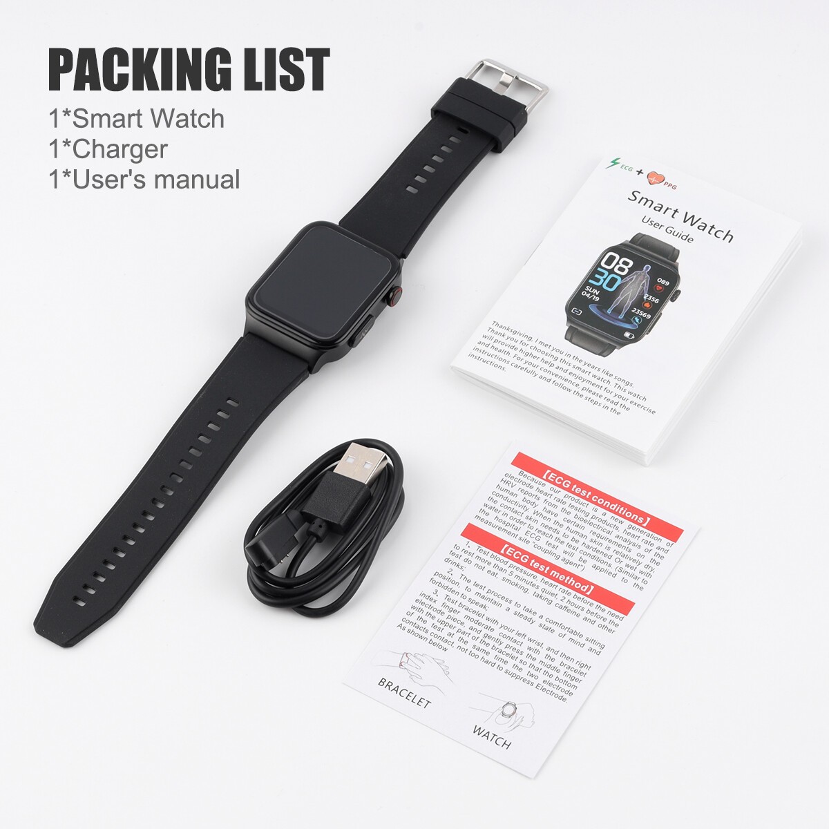 E500 Smart Watch Men BT Call ECG BP SpO2 Body Temp Health Fitness Tracker 1.96″