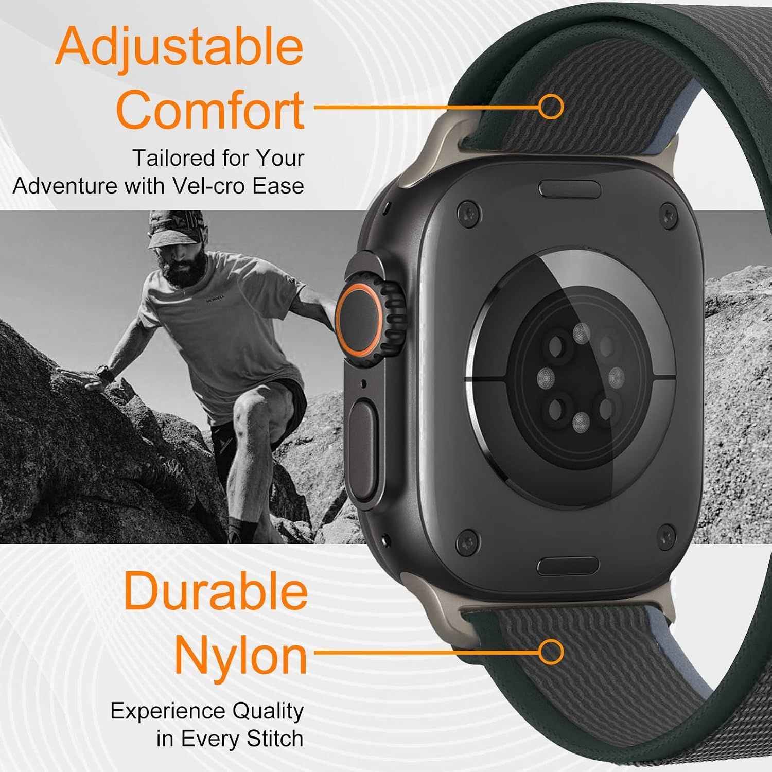 Adjustable Nylon Band with C Hook for Apple Watch Ultra 2 49mm – Compatible Stra