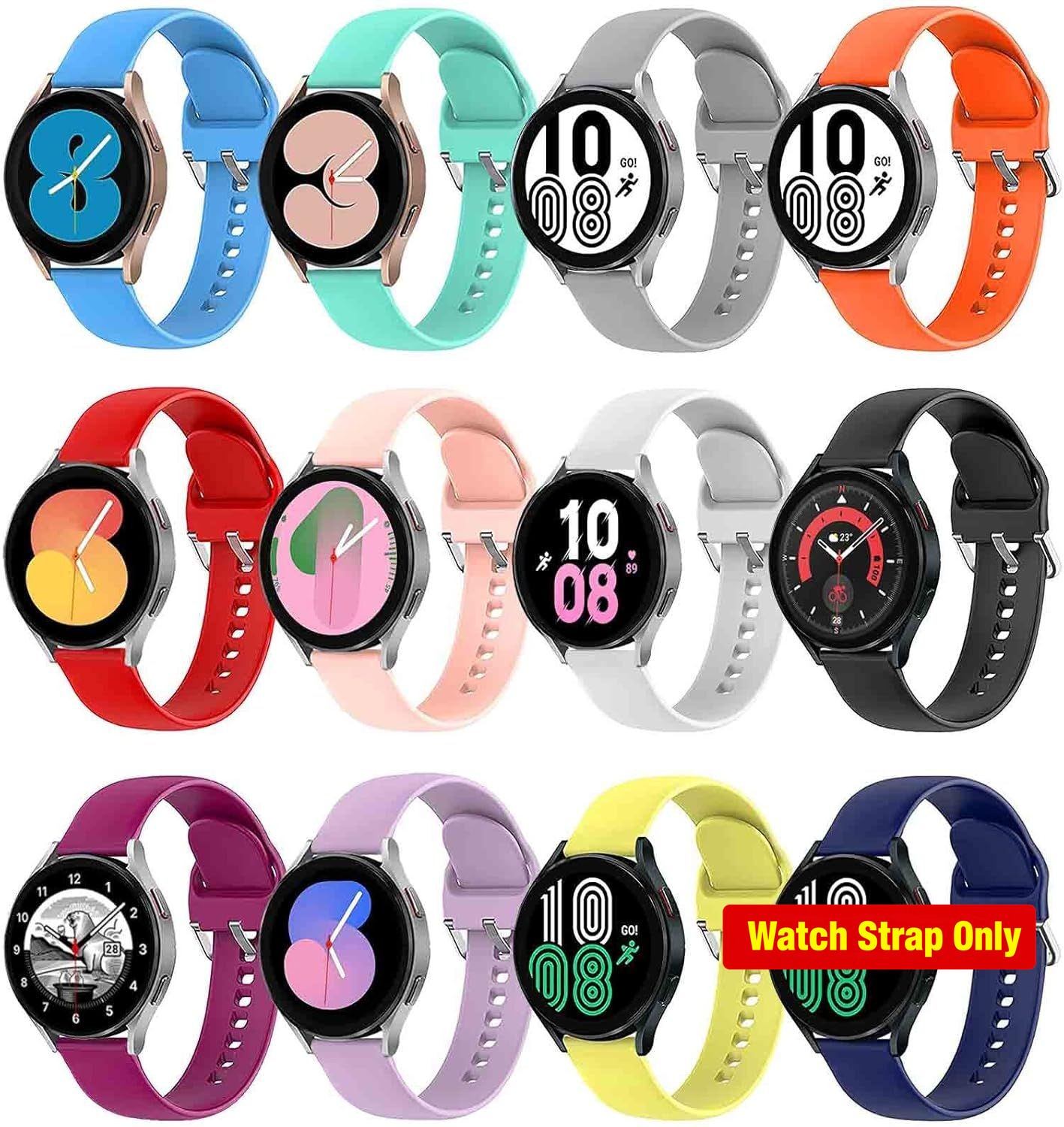 12 Pack Flexible Silicone Bands for Samsung Galaxy Watch 40mm 44mm, Sport Straps