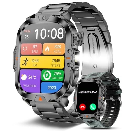 Smart Watch for Men Military Answer/Make Call 2.01″ Display 170+ Camo-Black