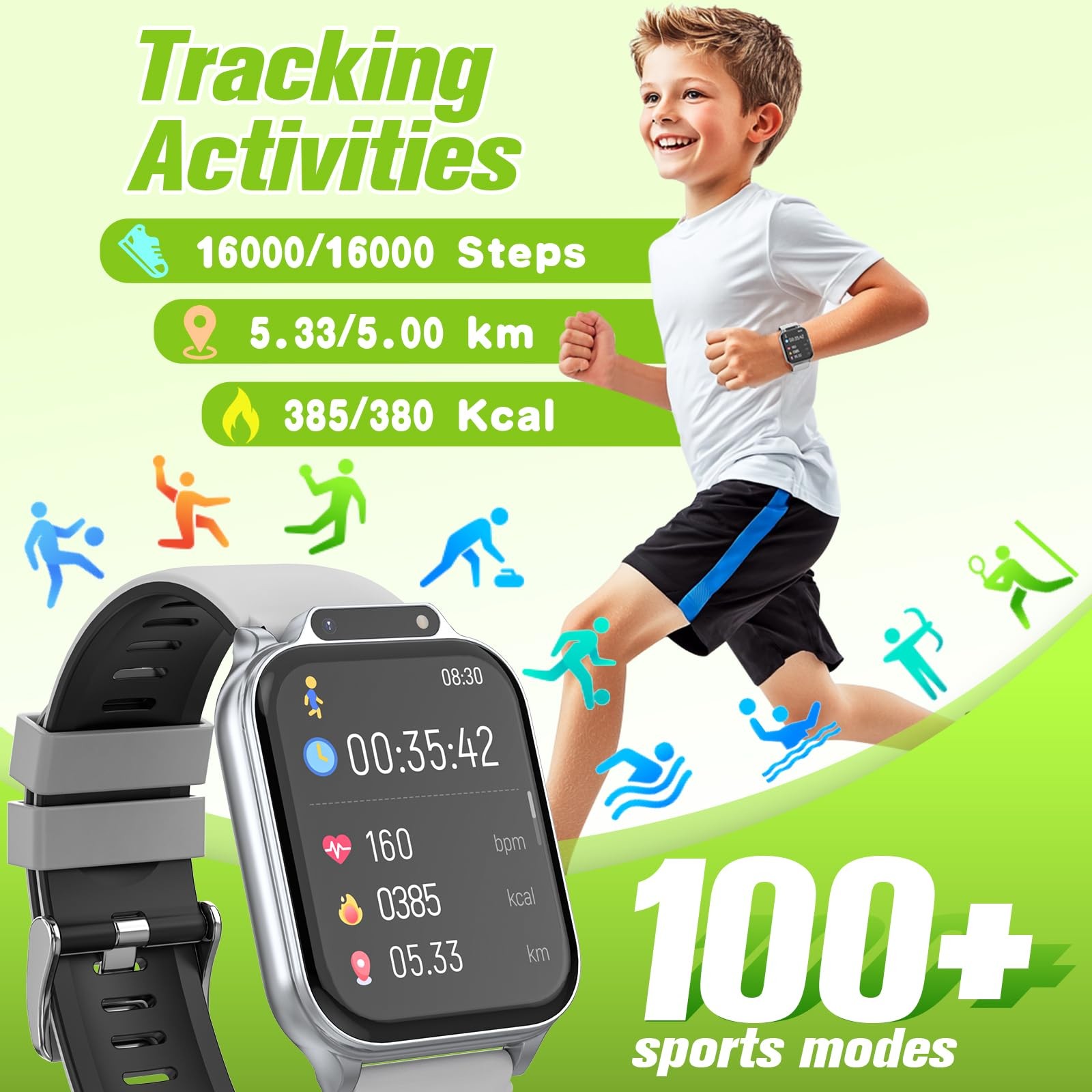Smart Watch for Kids 1.85″ with Fitness Tracker, IP68 Waterproof