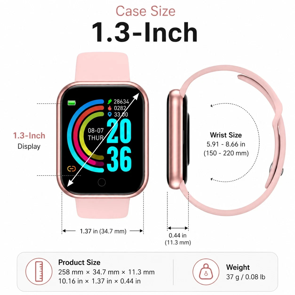 Fitness Smart Watch Activity Tracker for Android iOS Bluetooth Touch Screen