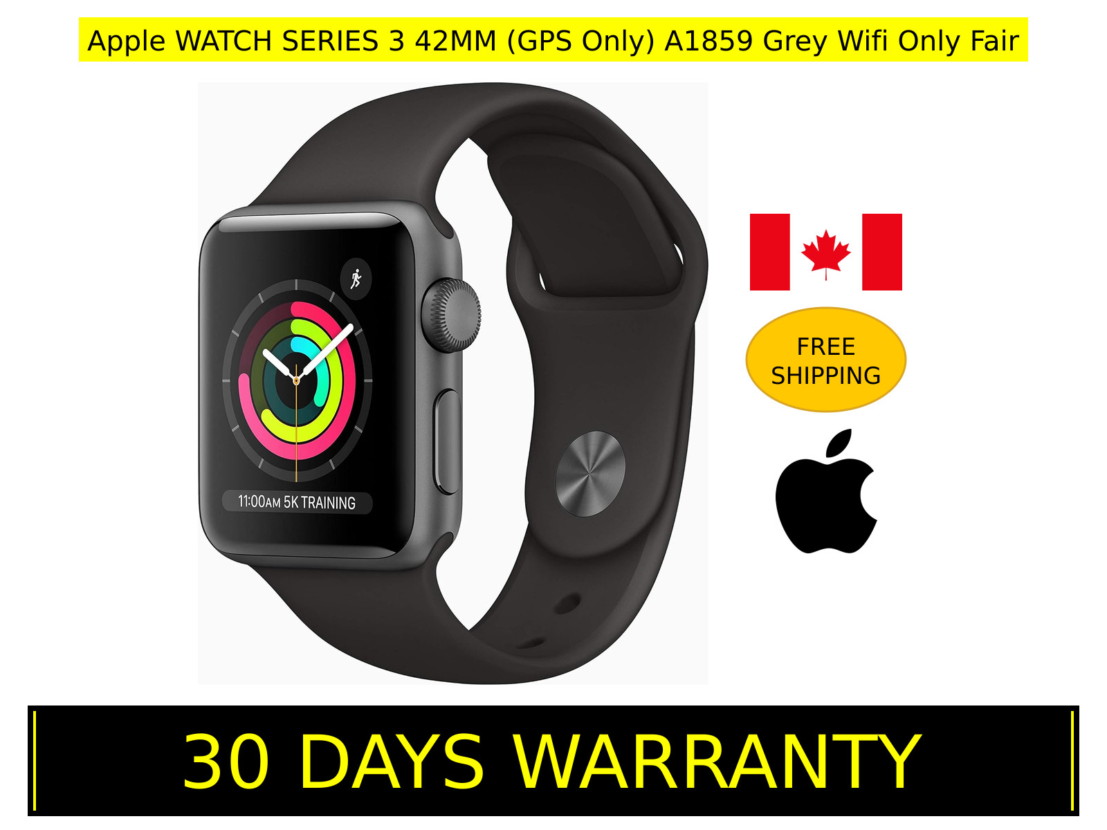 Apple WATCH SERIES 3 42MM (GPS Only) A1859 Grey Wifi Only Fair
