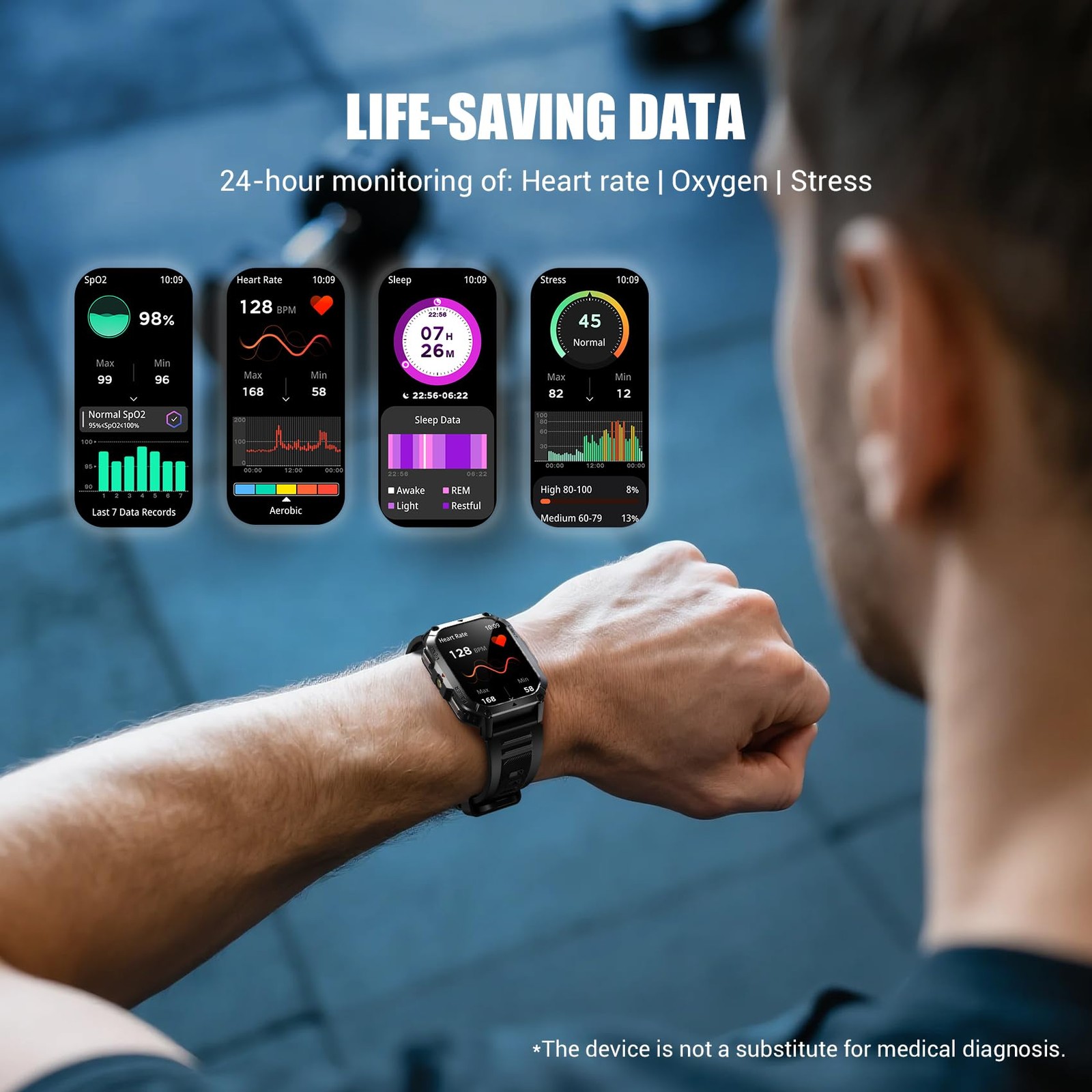 Military Tactical Smart Watches for Men, 100-Day Battery Rugged Fitness Watch…