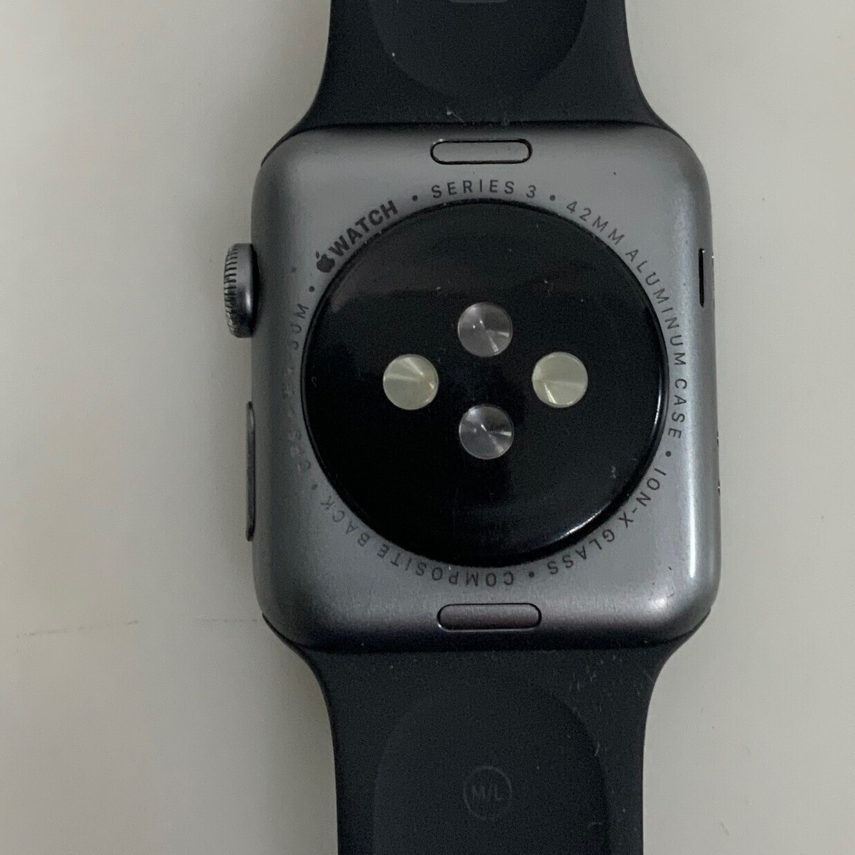 Apple Watch Series 3 42mm Aluminum Case 10N-X Glass W/ Black Band TESTED WORKING