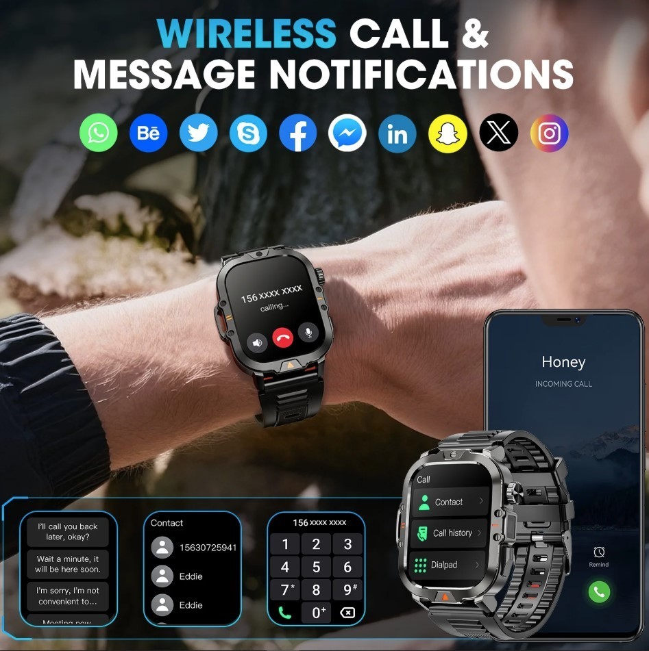 Mingwear L31 Military Smartwatch, 2.01″ High-Resolution Display, IP68