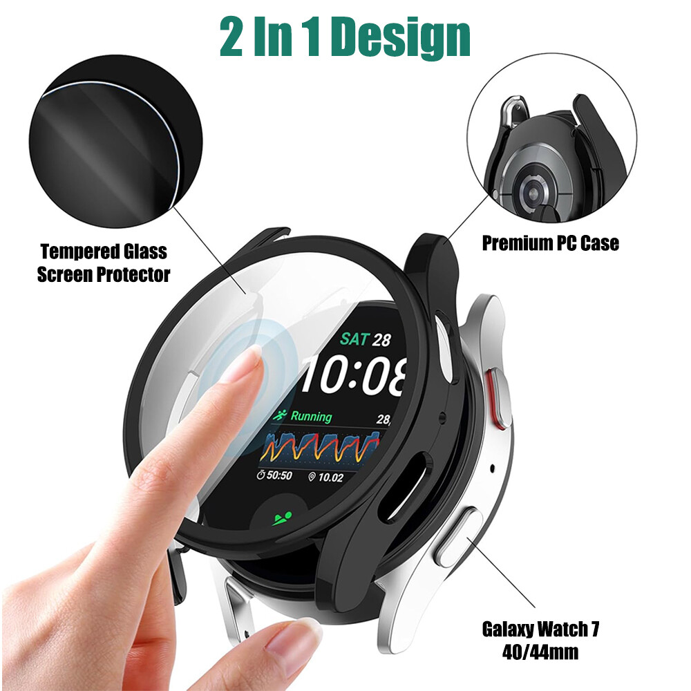 For Samsung Galaxy Watch 7 6 5 4 PC Case Tempered Glass Screen Protector 40/44mm