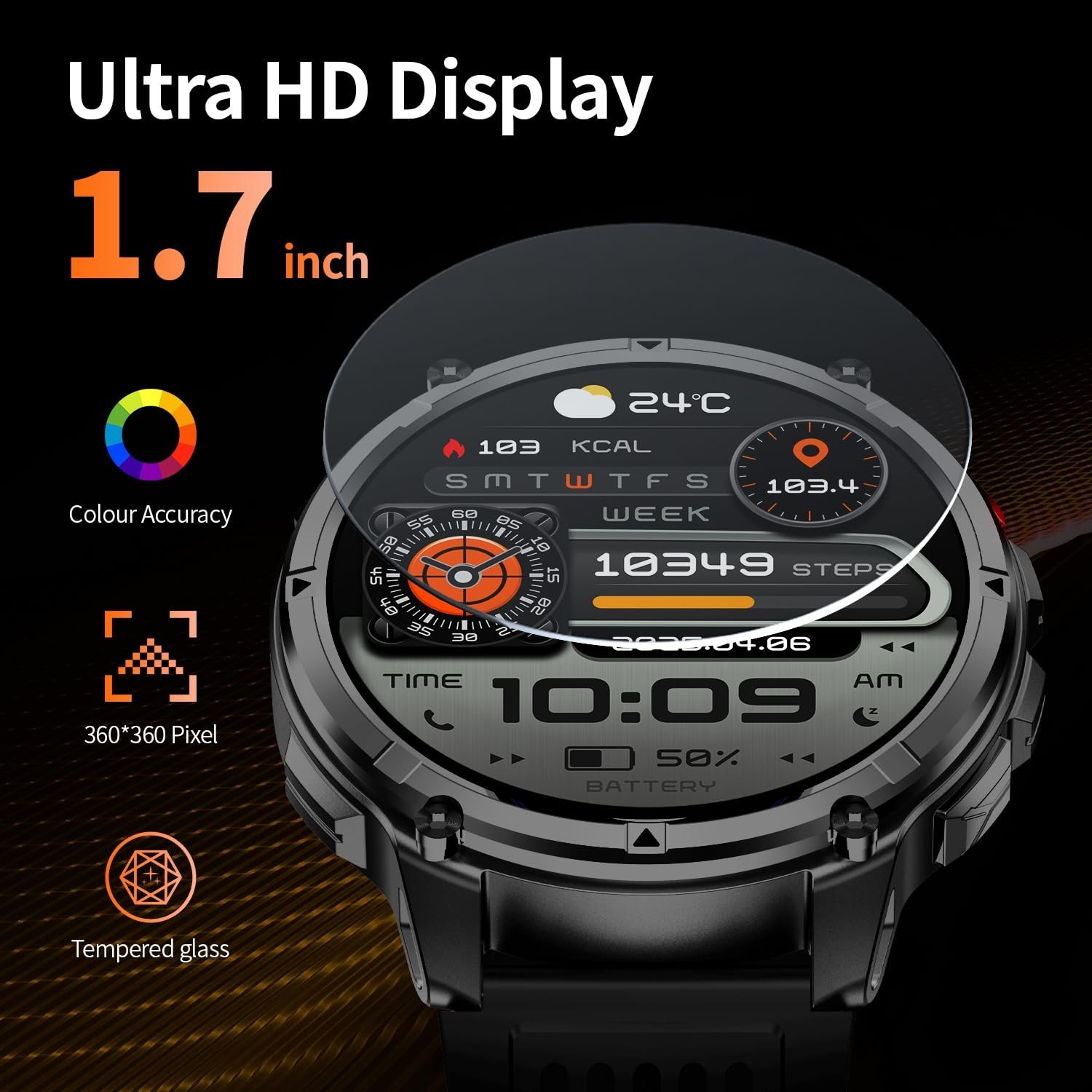 Men’s Military Smart Watch – Fitness Tracker, Waterproof, 100+ Sports Modes, Hea