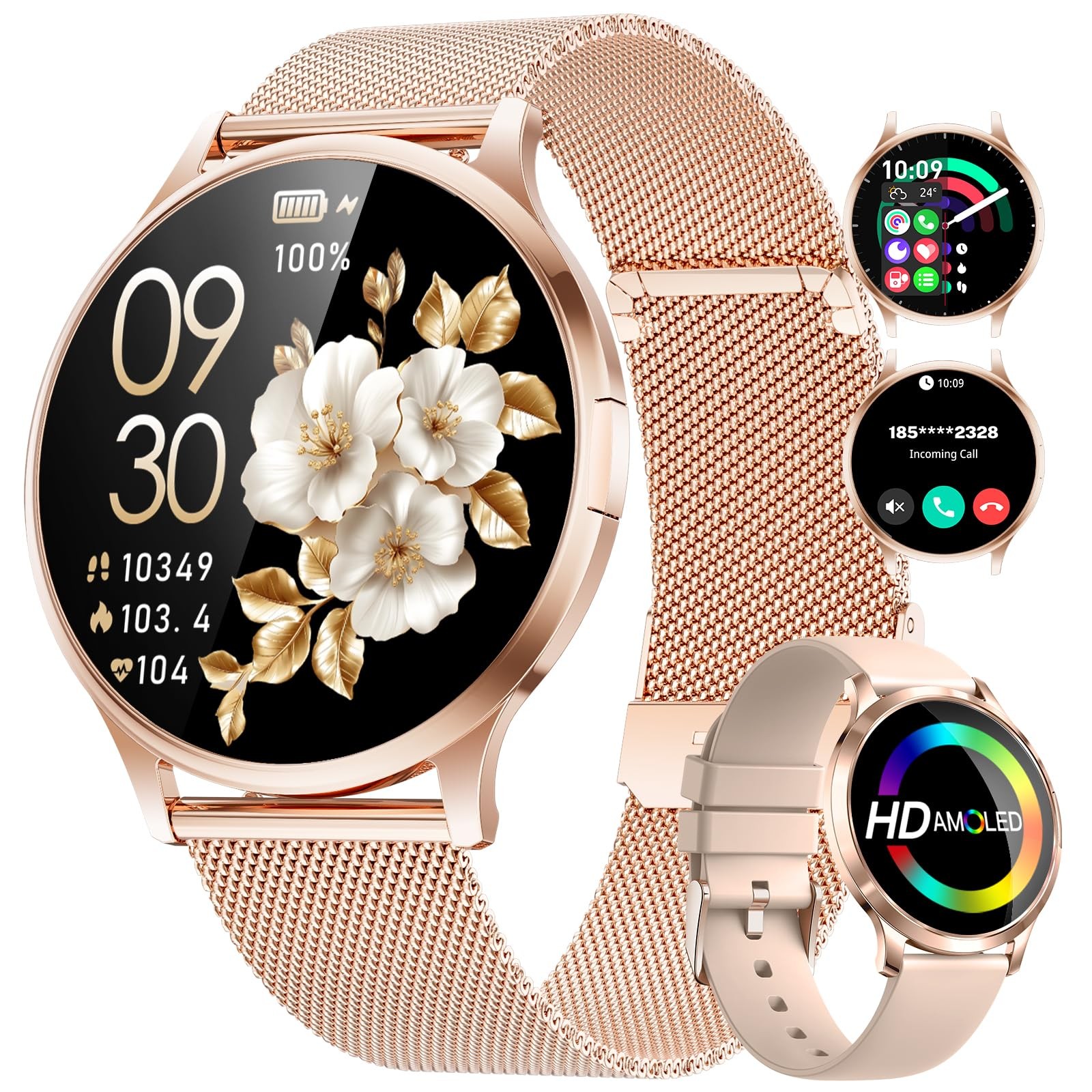 SUNKTA FV16 Thin Smart Watch for Women(Dial/Answer Call), 1.32″ AMOLED HD Dis…