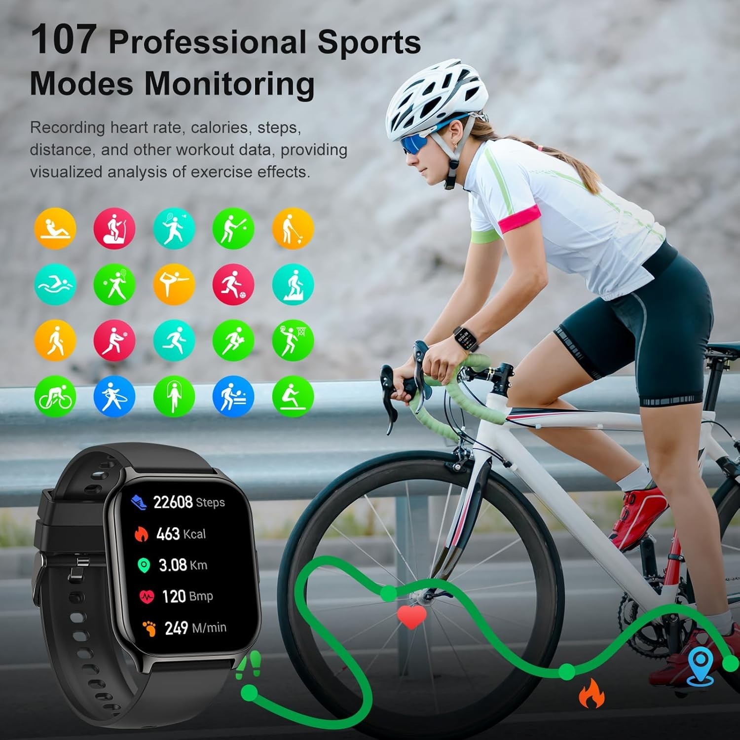 Smart Watch for Men Women, 2.01″ HD Display Fitness Tracker with 107+ Sports Hea