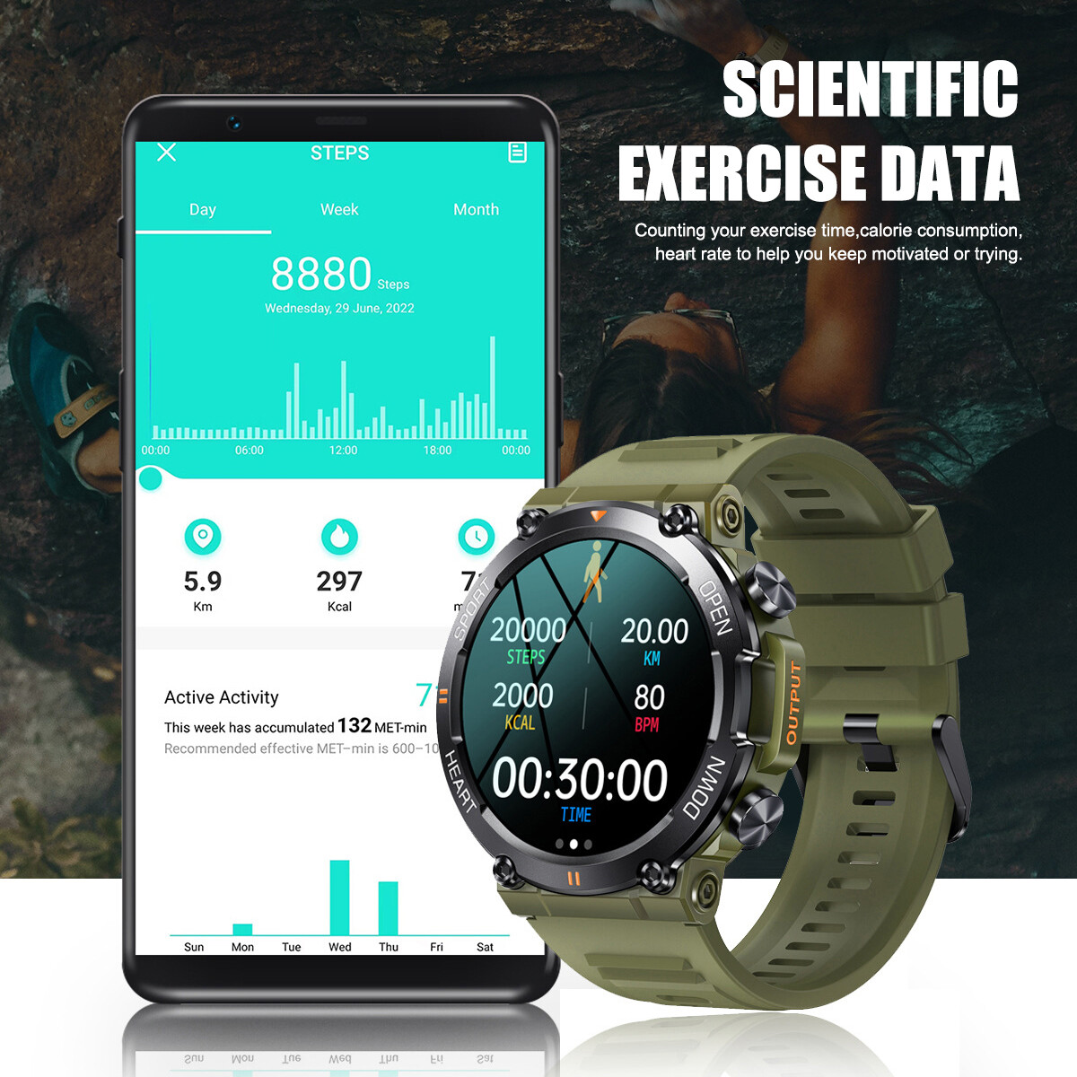 Military Smart Watch for Men(Answer/Make Call)Rugged Heart Rate Fitness Tracker_