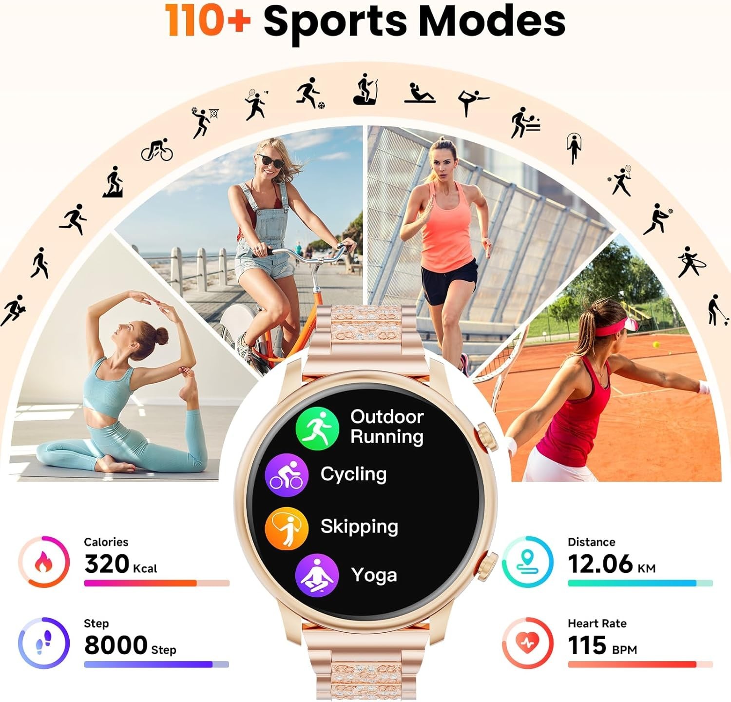 Smart Watch for Women Bluetooth Call IP68 Waterproof Heart Rate Android iPhone