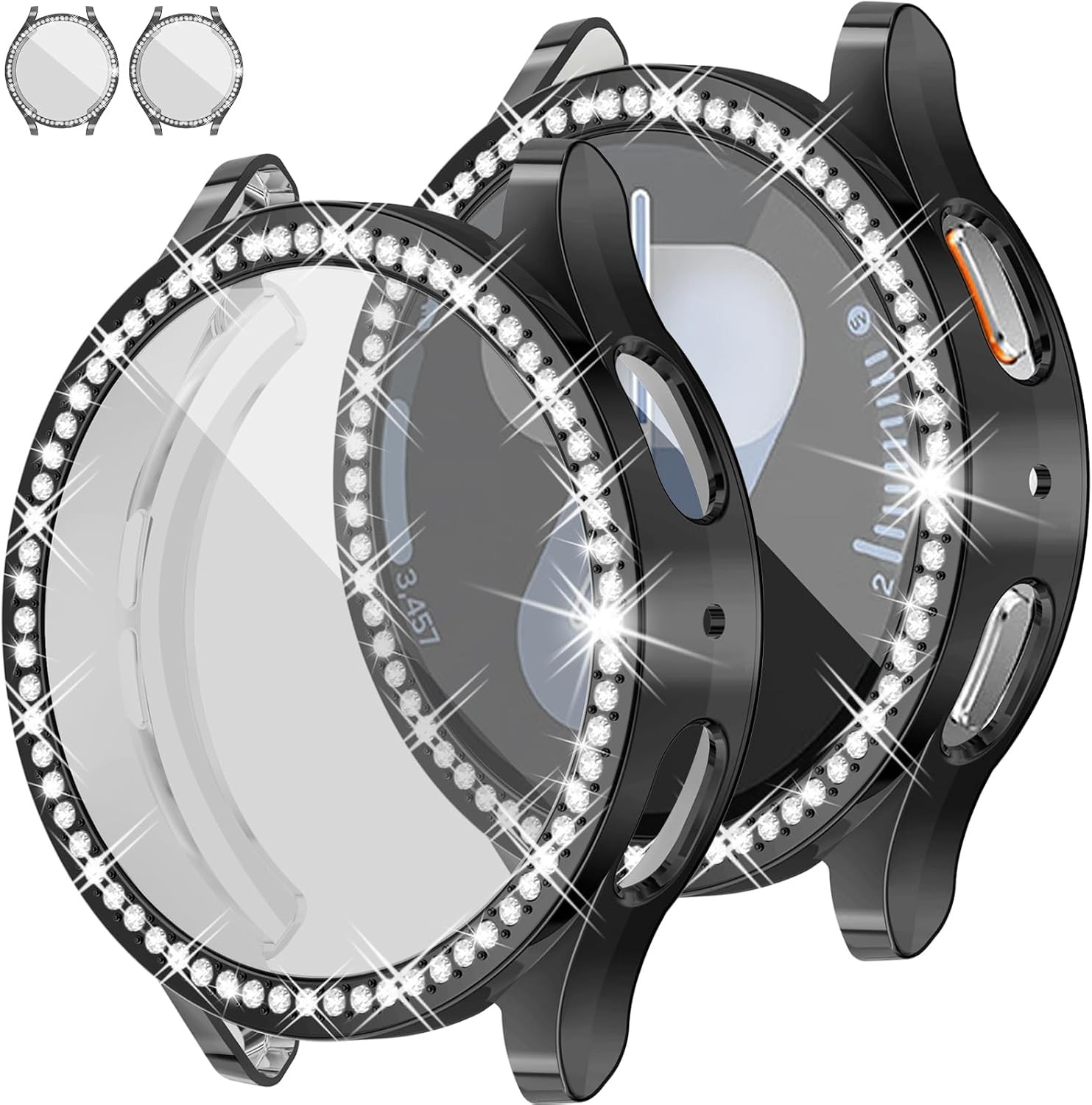 2 Pack Bling Case for Samsung Galaxy Watch 7 44mm Rhinestones Glitter Bumper