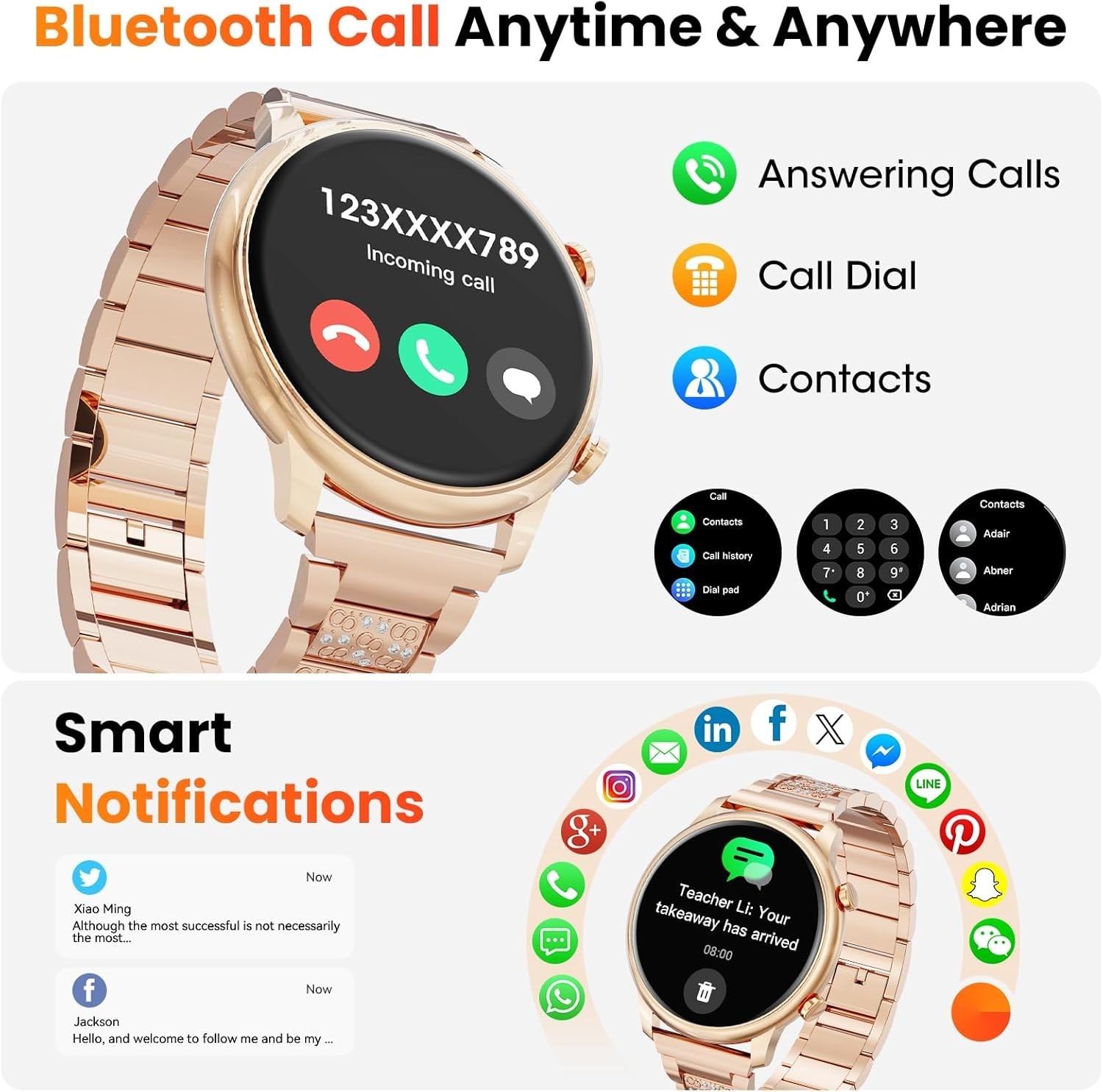 Smart Watch for Women Bluetooth Call IP68 Waterproof Heart Rate Android iPhone