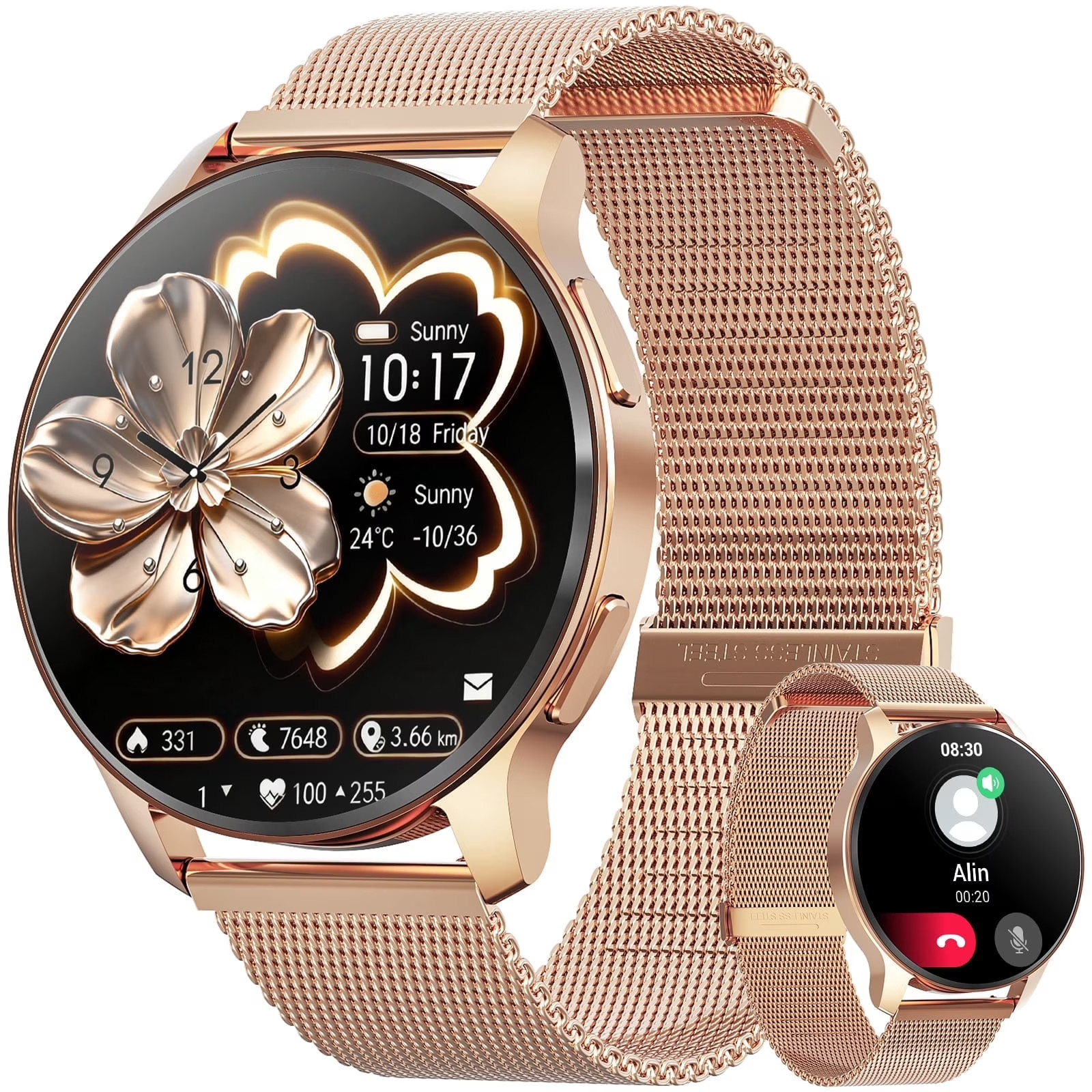 NEW Smart Watch Your Fitness Tracker Unisex Copper Gold Metal Band iOS Android
