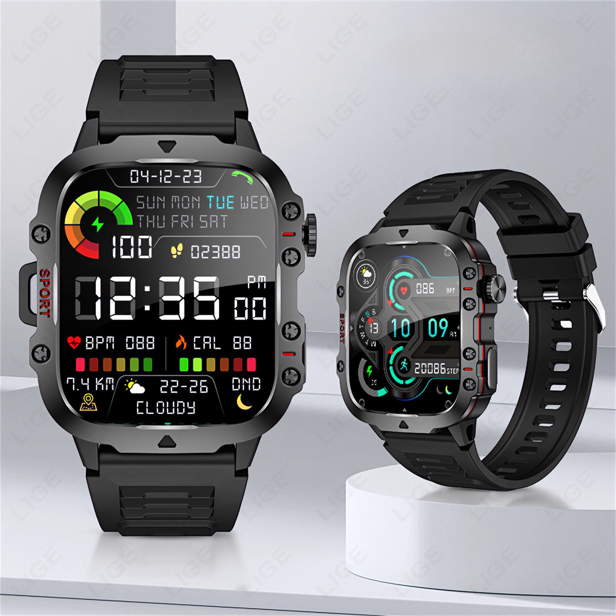 Smart Watch 1.96″ HD Waterproof Fitness Tracker Heart Rate Monitor Long Battery