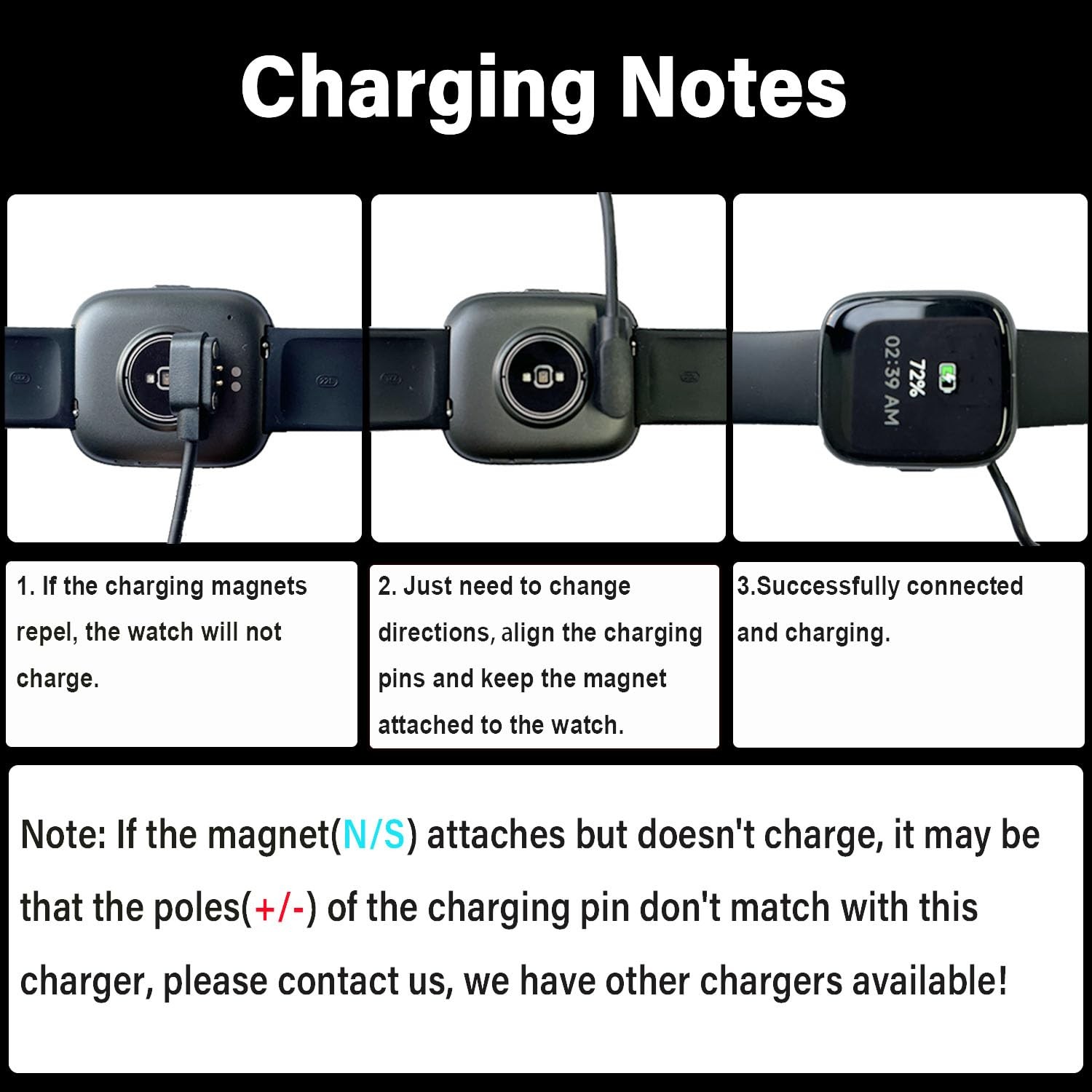 [2-Pack] Compatible with BIGGERFIVE Brave 2 Smartwatch Charger, Magnetic USB Cab