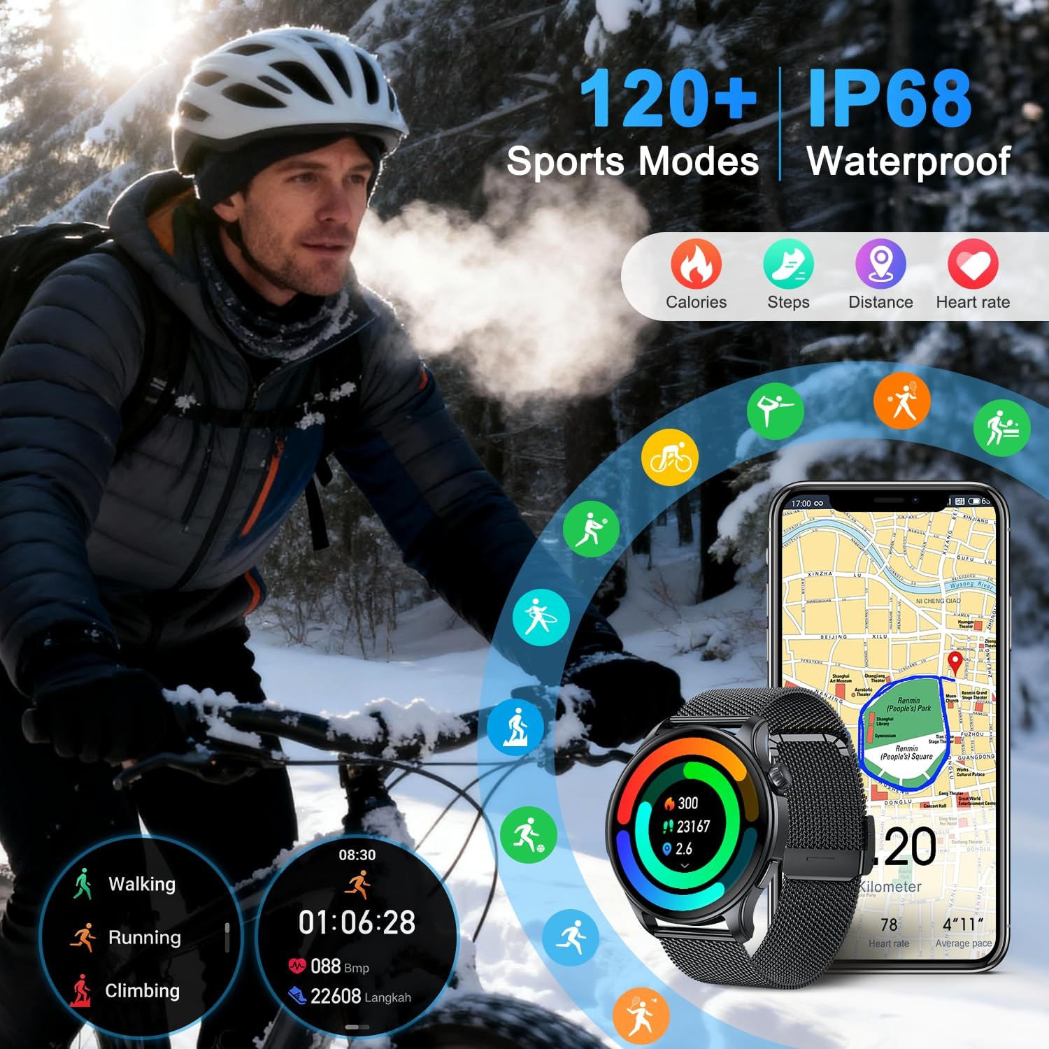 Smart Watch for Men Women Fitness: Make Answer Call 1.43 inches, Black
