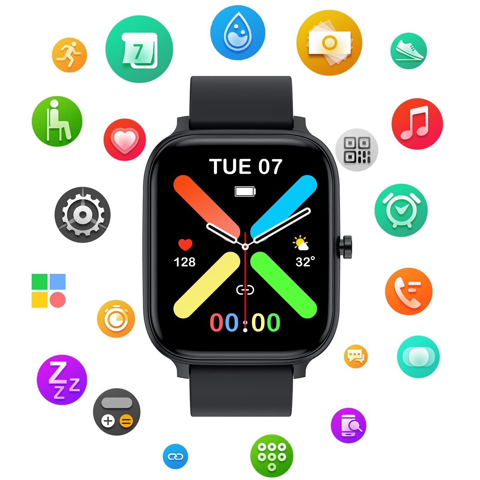 1.69” Full Touch Smart Watch for iPhone & Android, IP68 Waterproof, Fitness Tra