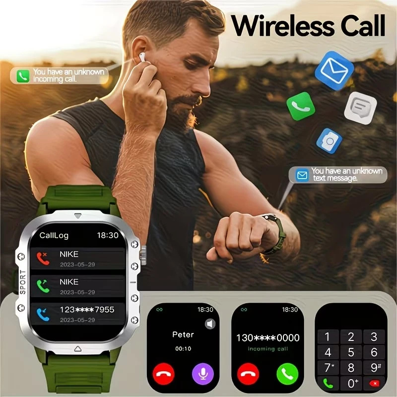 Military Smart Watch Men(Call Receive/Dial)Rugged Tactical Fitness Tracker Gr