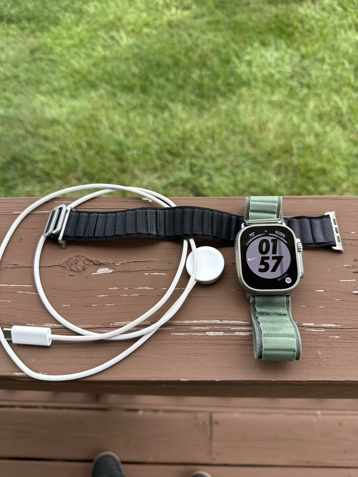 Apple Watch Ultra 49mm Titanium Silver Case Green Fabric Band GPS 32GB Unlocked