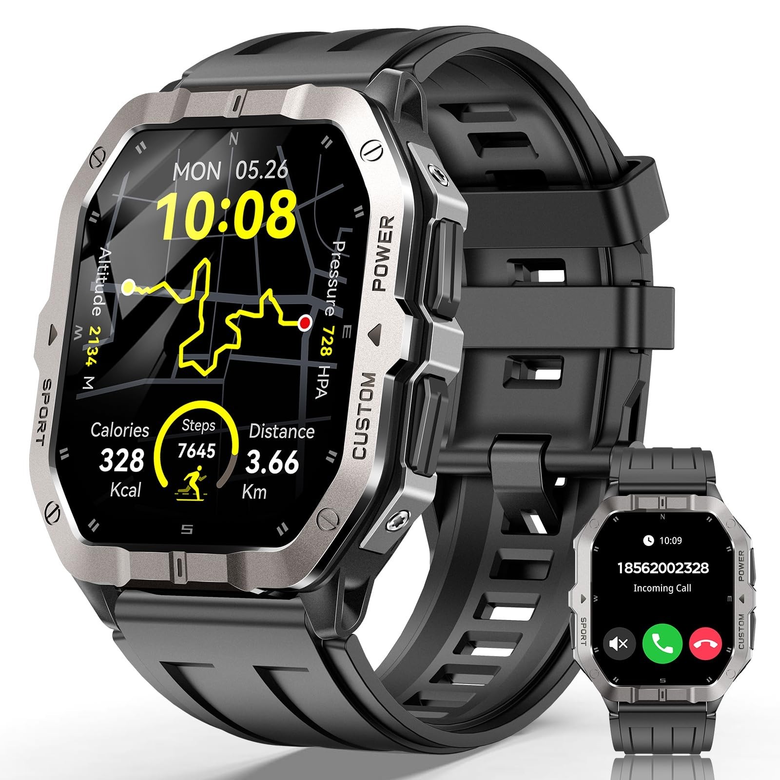 Military Smart Watch for Men – GPS, Heart Rate Monitor, 100+ Sport Modes, Waterp