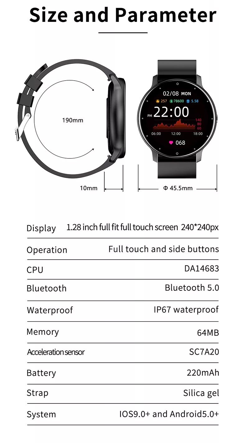 Smart Watch Blood Pressure Heart Rate Monitor Fitness Tracker For iOS Android
