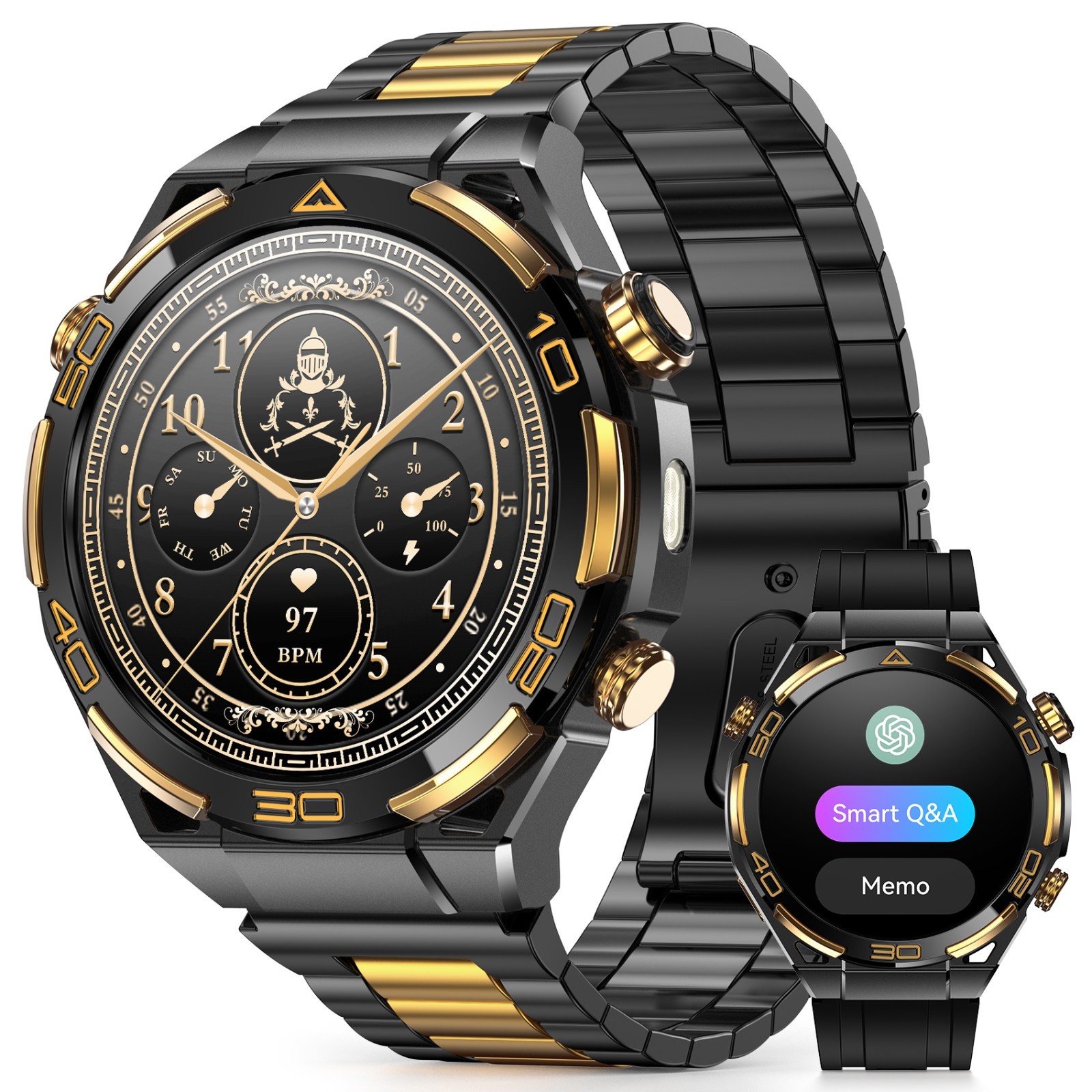 ChatGPT Smart Watch For Men Military Stainless steel Smartwatch For iOS Android