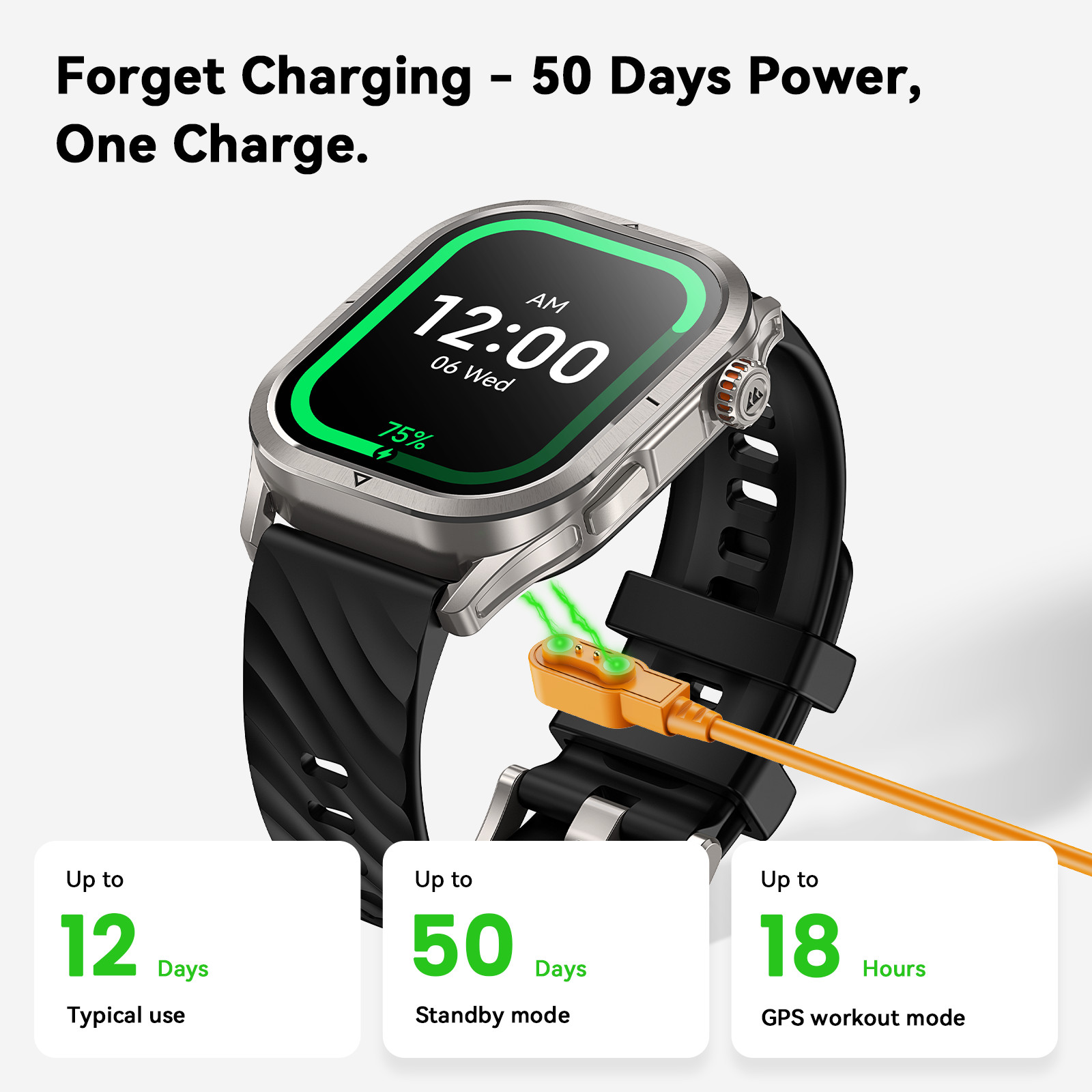 KOSPET MAGIC P10 GPS Smartwatch – 1.96″ AMOLED – 5ATM/IP69K – Black (+BONUS)