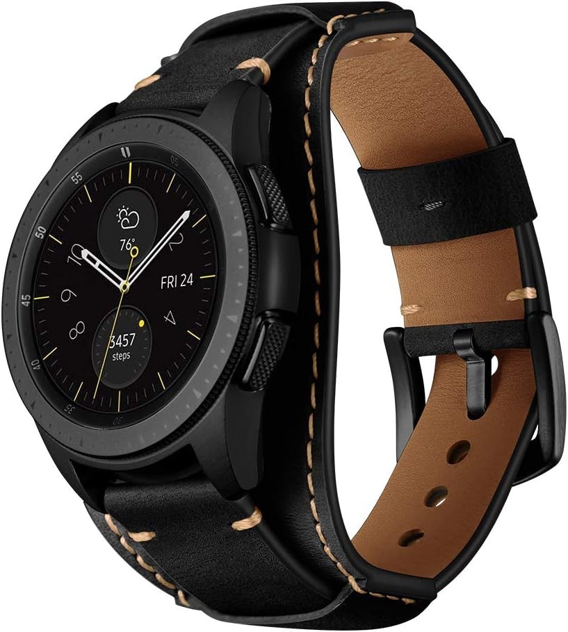 Black Leather Watch Band 20mm for Samsung Galaxy Watch Ultra/7 41mm and More