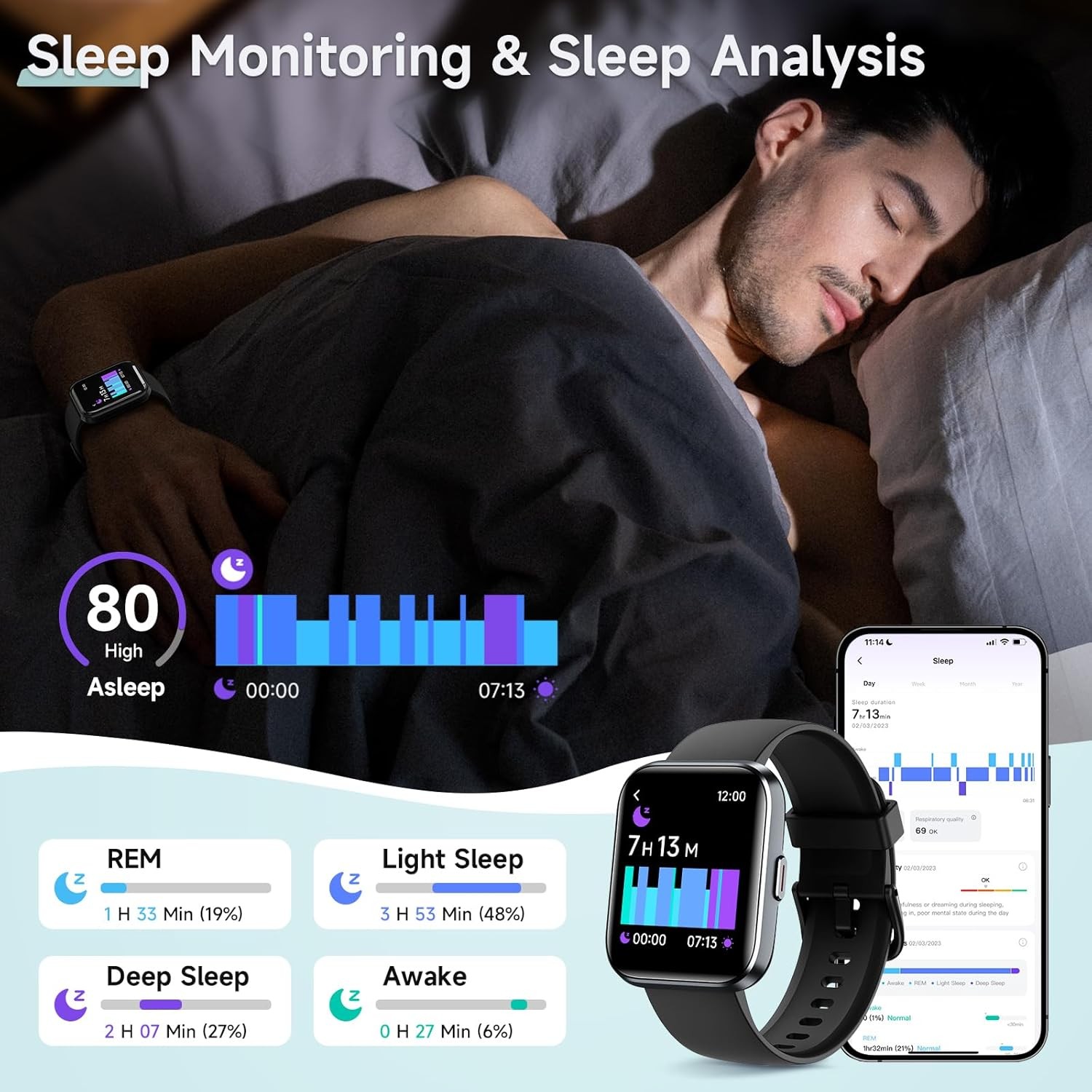 Smart Watch for Men Women, 1.8″ Fitness Tracker for Android & iPhone, Answer/Mak