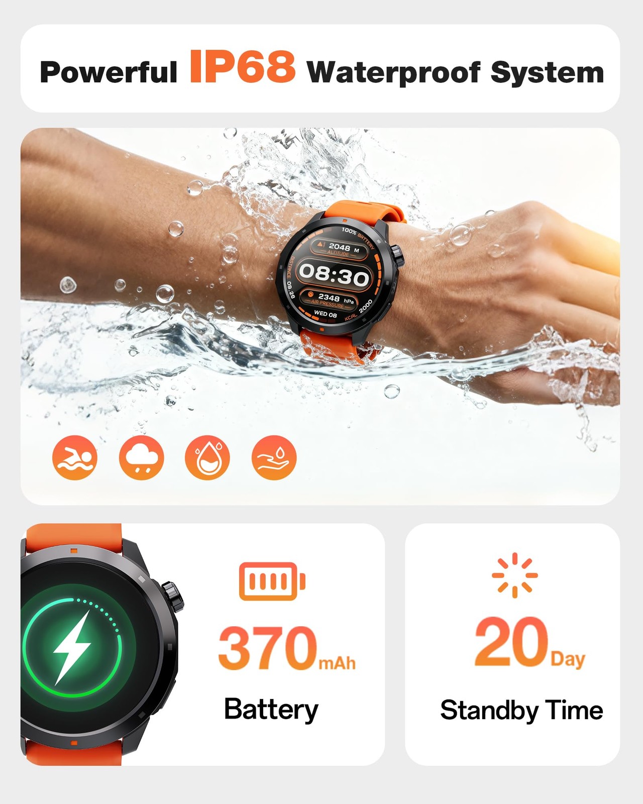 AOLON GPS Smart Watch for Men, 1.43″ AMOLED, Compass/Barometer, 3ATM/IP68