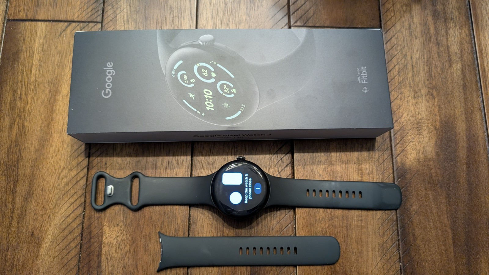 Google Pixel Watch 3 45mm Wi-Fi Smartwatch Matte Black Obsidian Box Clean