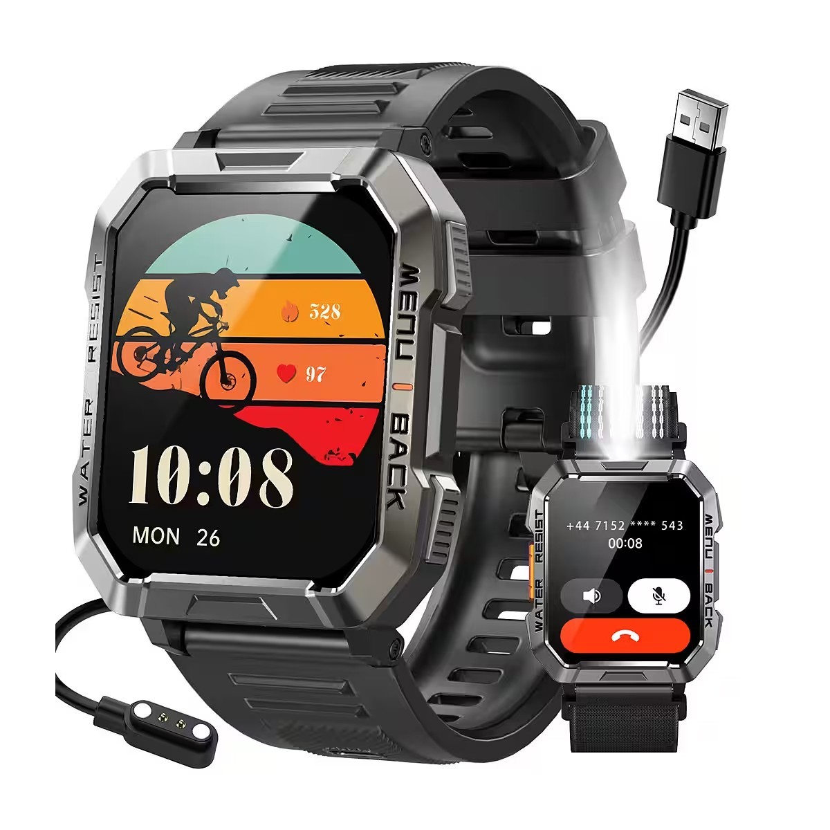 Military Smart Watch Rugged Tactical Fitness Tracker for Men Answer/Make Calls