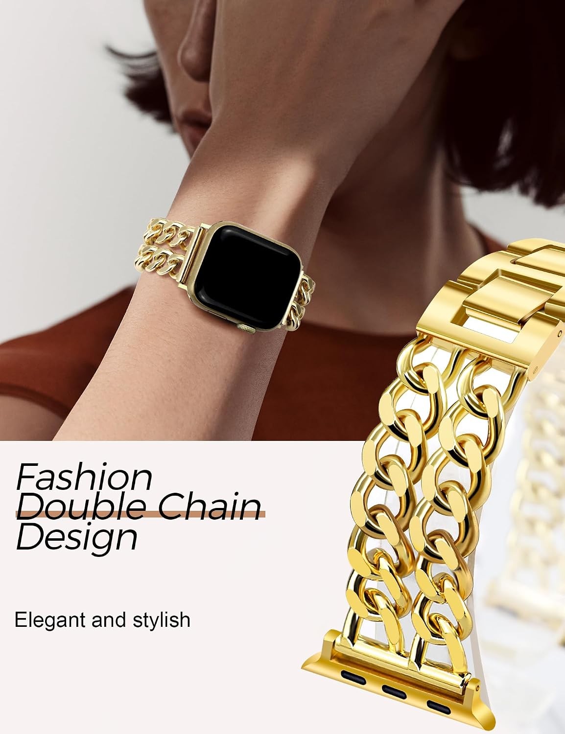 Adjustable Metal Strap Compatible with Apple Watch 38mm 40mm 41mm Series 1/2/3/4