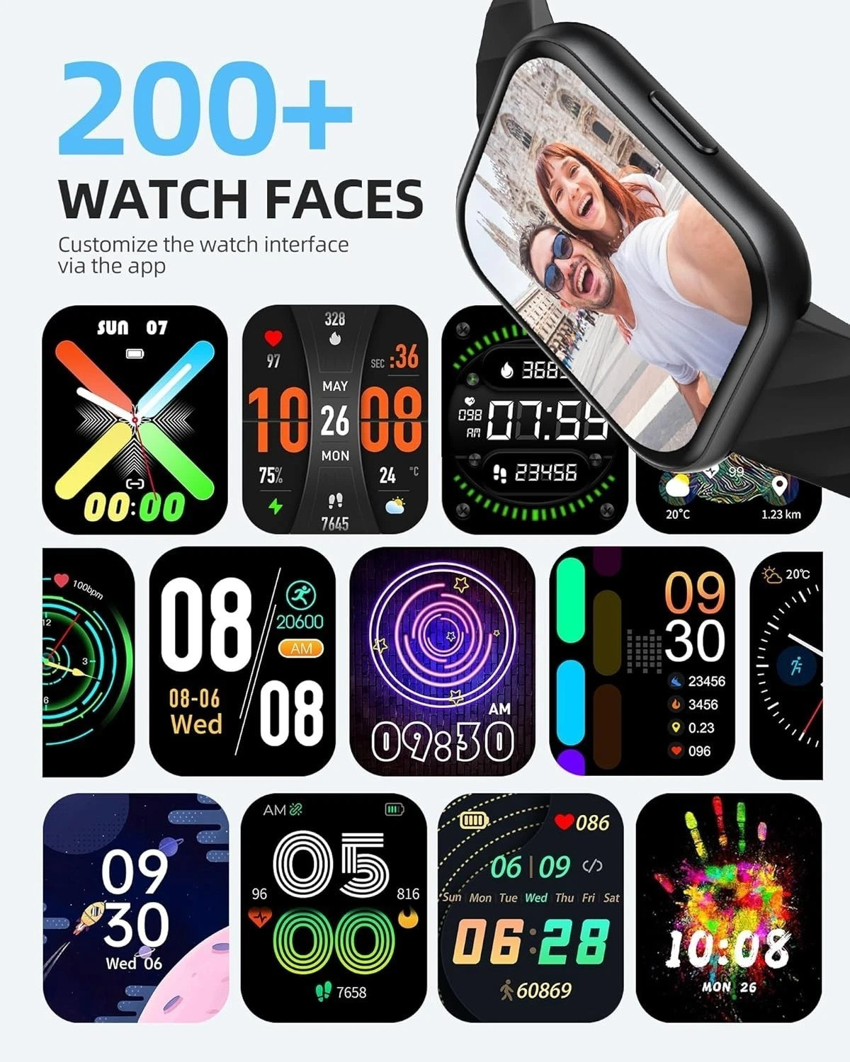 Stylish 5ATM Waterproof Fitness Watch – Heart Rate, Sleep & SpO2 Monitor, Black
