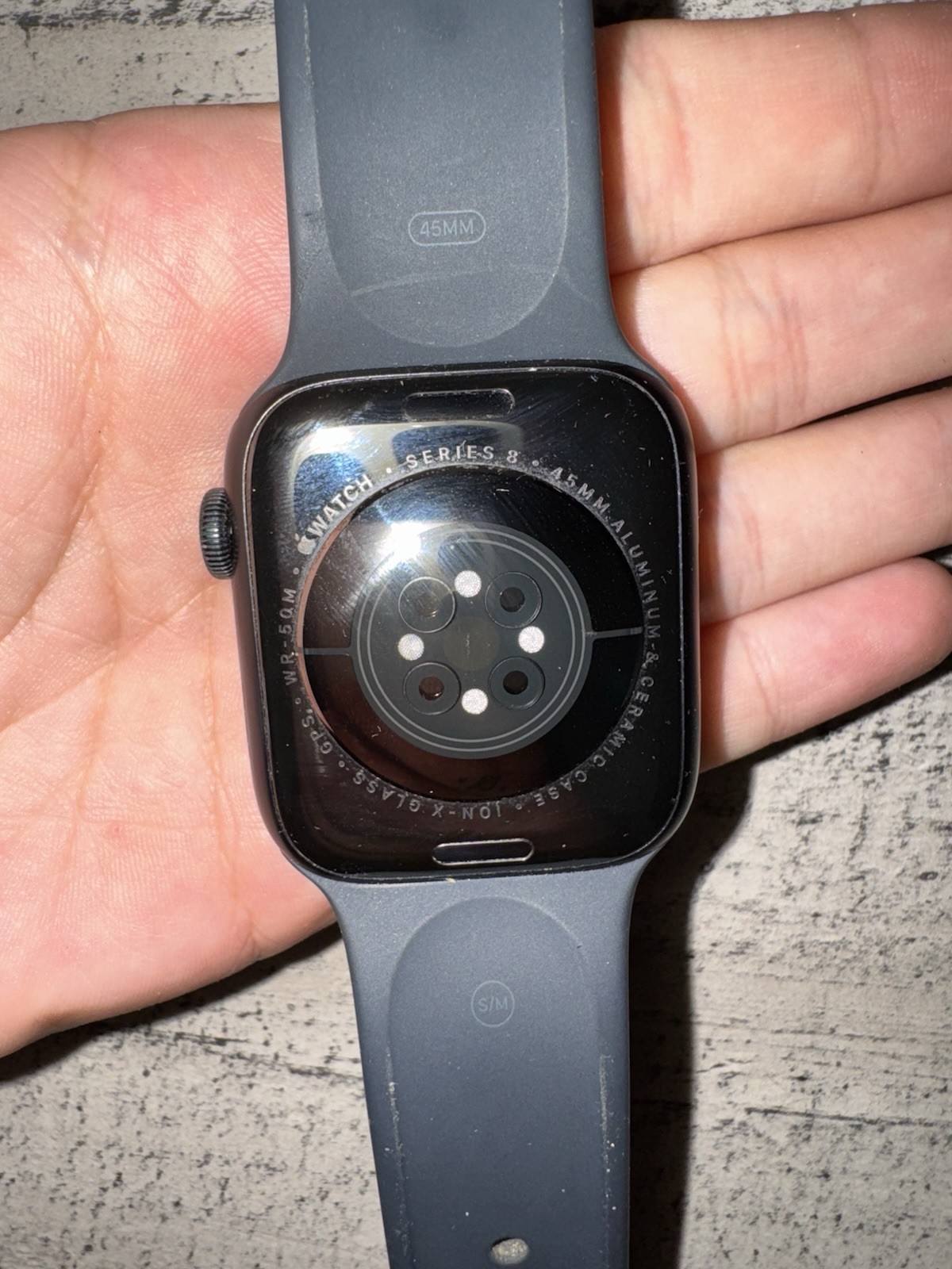 Apple Watch Series 8 45mm Black Case with Black band size Small/Medium 32G