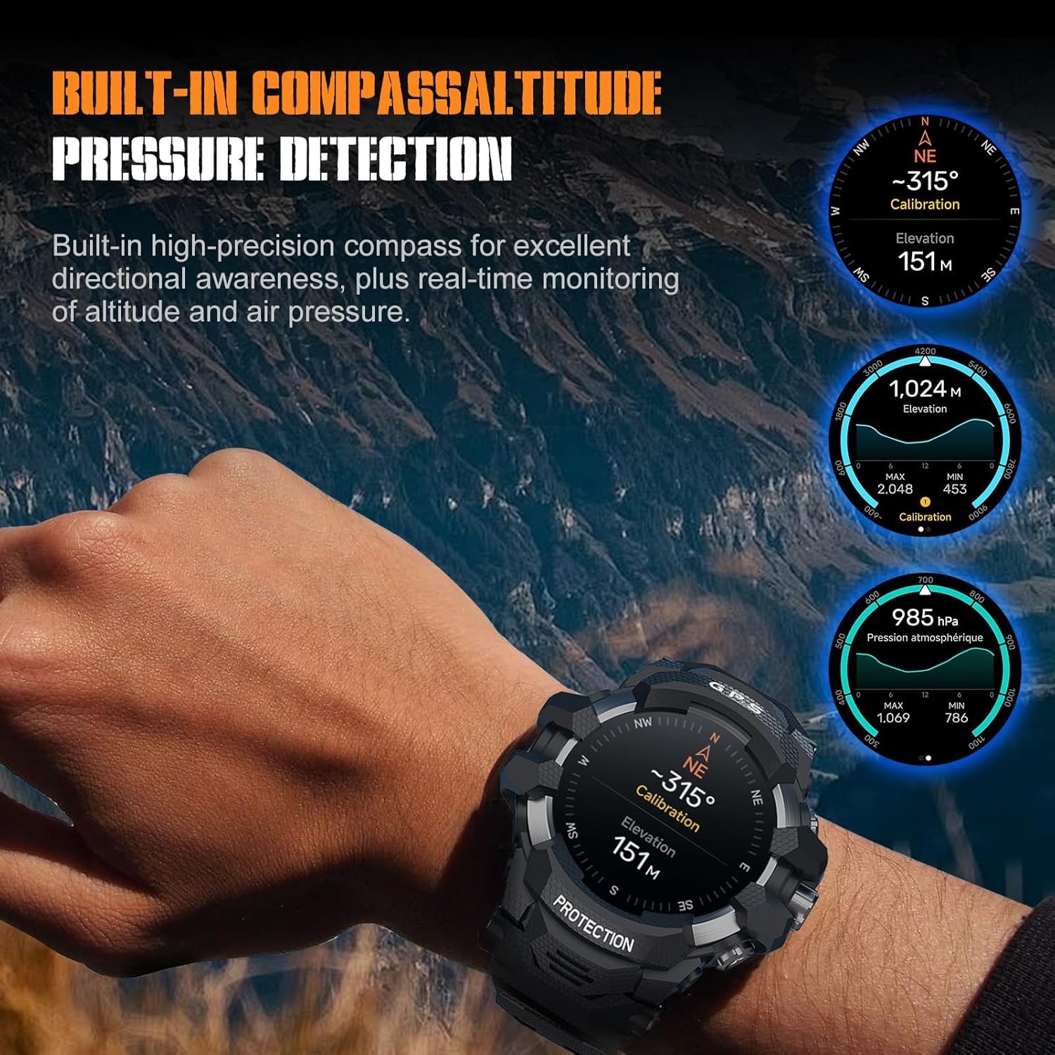 Military Smart Watches For Men GPS Tactical LED Flashlight Sport Fitness Tracker