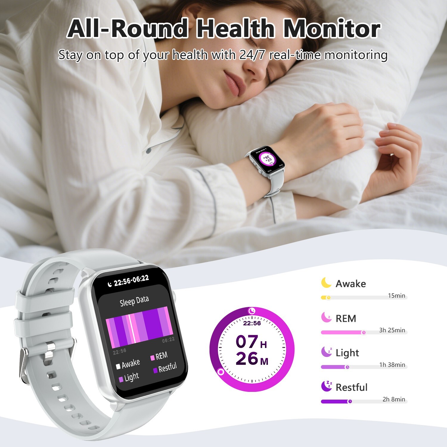 Smart Watch Heart Rate Blood Pressure Fitness Tracker for Men Women Android IOS