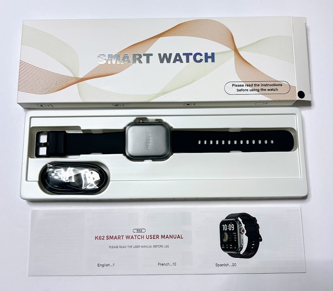 Smart Watch K62 1.85in Fitness Tracker IP68 Heart Rate Bluetooth Call Black