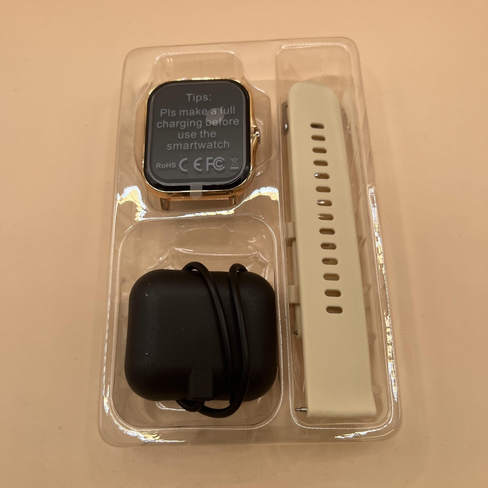 Unbranded Smart Watch Bluetooth Touchscreen Fitness Tracker Beige Band New Box