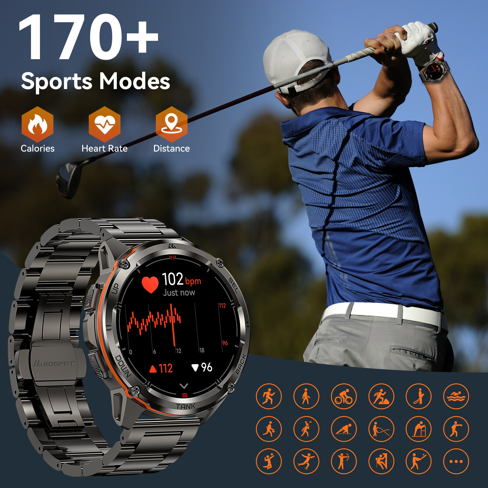 KOSPET TANK T3 Ultra GPS Men Smart Watch 60 Days Long Battery for Android IOS