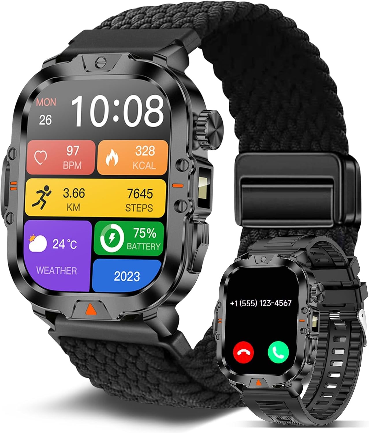 Military Smart Watch 2.01 Inch Call Answer 170 Sports IP68 Waterproof Black