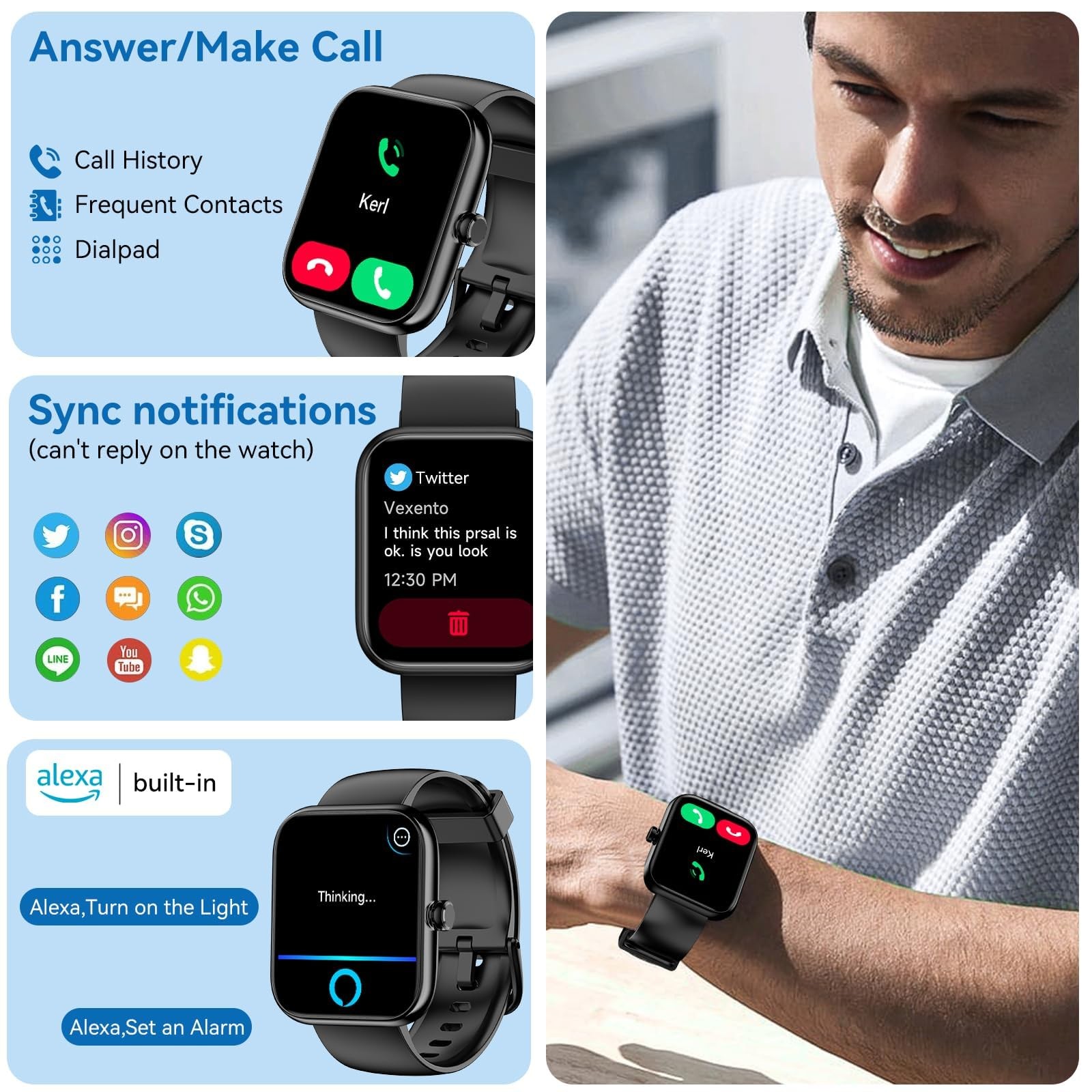Smart Watch 1.83 Inch HD Fitness Tracker Bluetooth Calls Heart Rate IP68 Black