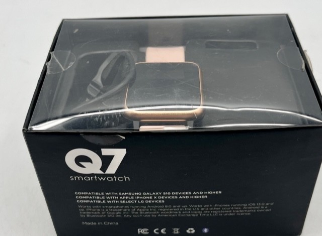 Q7 Smartwatch Rose Gold Case & Pink Band. Compatible Samsung Galaxy, LG & Apple
