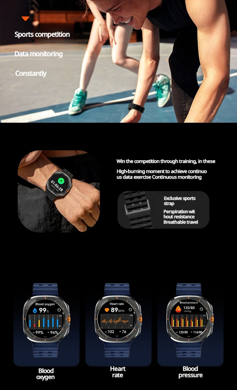 Ultra Smart Watch for Men IP68 Waterproof Compass Fitness Tracker GPS BT Call